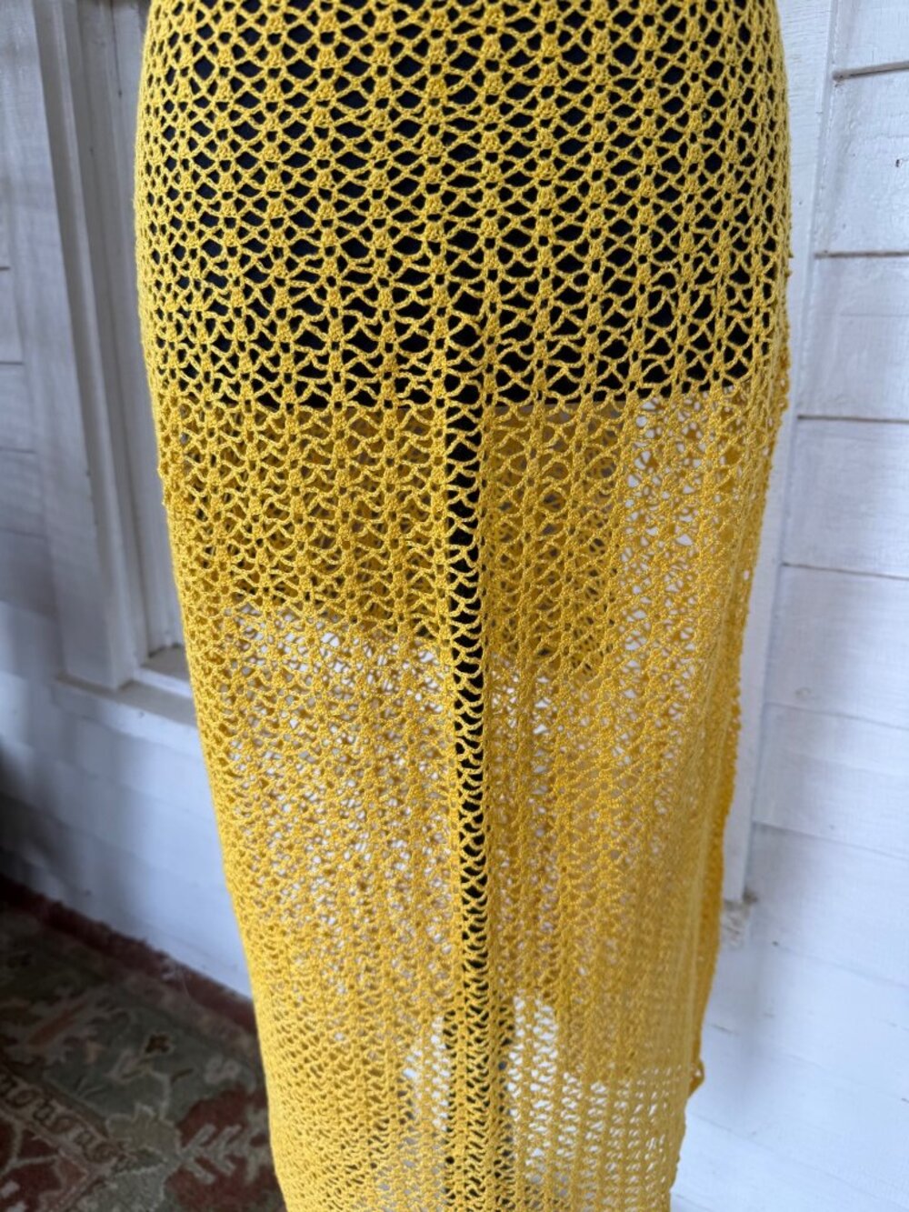 Vintage 1930s Mustard Yellow Cotton Crochet Tea Dress With Belt Size S - Picture 13 of 16